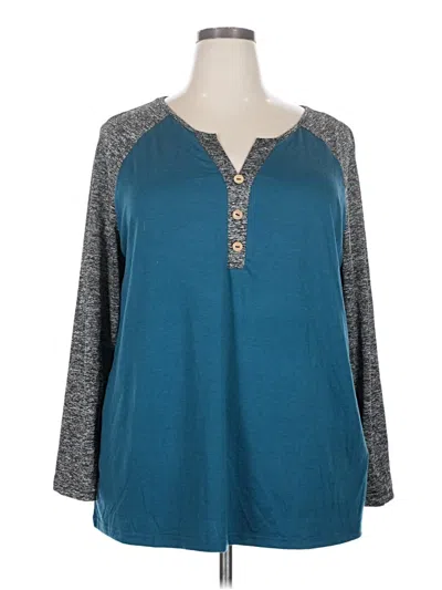 Pre-owned Bloomchic Long Sleeve Henley Shirt In Blue