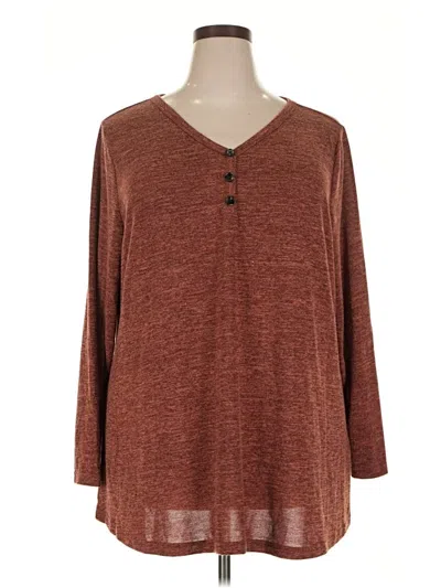 Pre-owned Bloomchic Long Sleeve Henley Shirt In Brown
