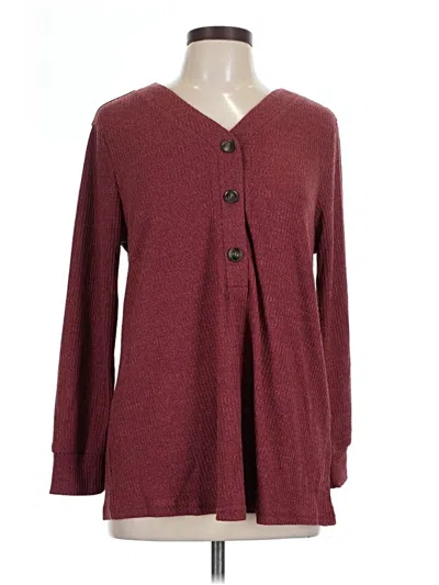 Bloomchic Long Sleeve Henley Shirt In Burgundy