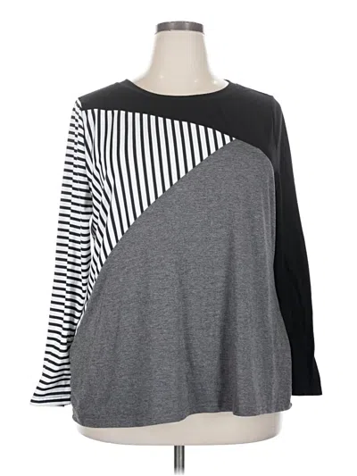 Pre-owned Bloomchic Long Sleeve Top Gray Color Block Pattern Crew Neck Tops