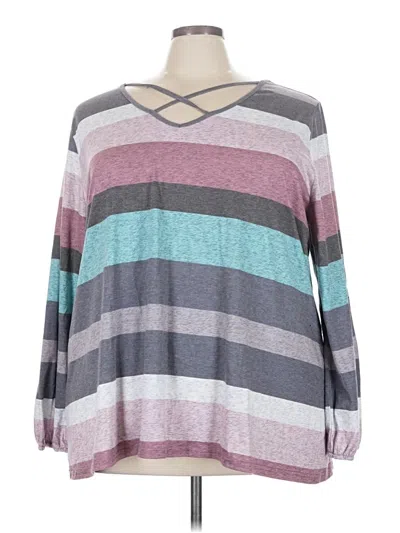 Pre-owned Bloomchic Long Sleeve Top Gray V-neck Tops