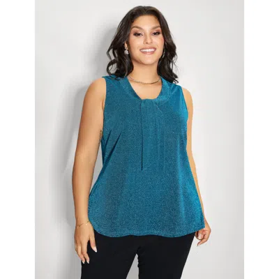 Bloomchic Lurex Butterfly Knot Collar Lined Tank Top In Blue