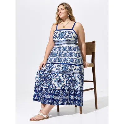 Bloomchic Majolica Print Cami Flowy Midi Dress In Multi