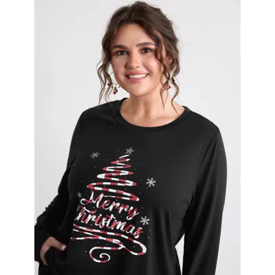 Bloomchic Merry Christmas Print Contrast T-shirt In Black