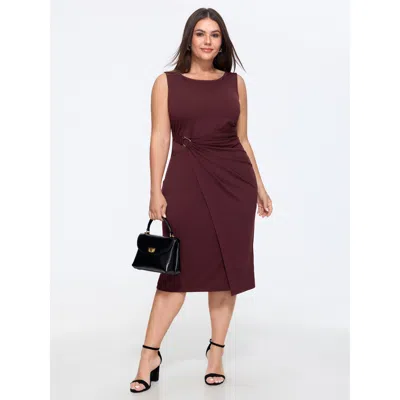 Bloomchic Metallic Buckle Draped Waist Midi Dress In Burgundy