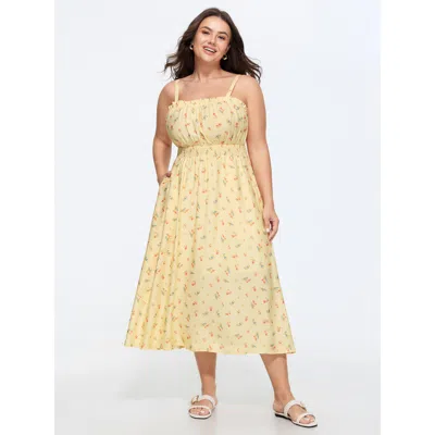 Bloomchic Micro Floral Print Shirred Midi Dress In Multicolor