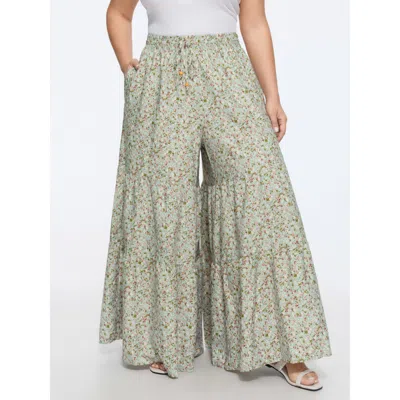 Bloomchic Micro Floral Print Wide Waistband Pants In Multi