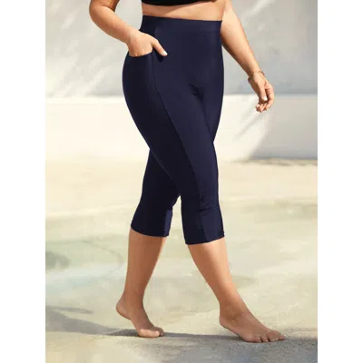 Bloomchic Mid Rise Cropped Tight Swim Pants In Blue