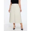 Bloomchic Minimal Solid Back Split A Line Midi Skirt In Denimivory