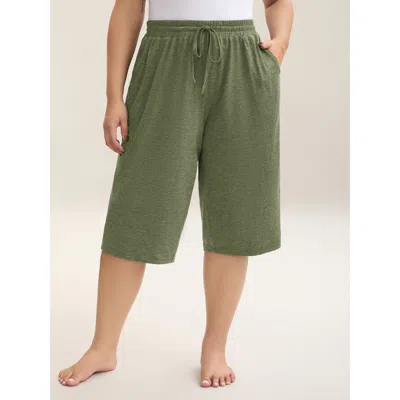 Bloomchic Mixed Color Knit Drawstring Loungewear Bottoms In Lightgreen