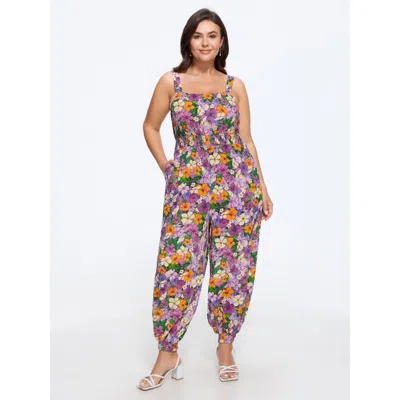 Bloomchic Multi Floral Print Shirred Waist Jogger Jumpsuit In Multicolor