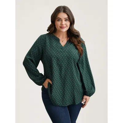 Bloomchic Notched Collar Geometric Print Flowy Blouse In Multi