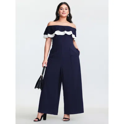 Bloomchic Off-shoulder Lotus Leaf Neckline Jumpsuit In Multi