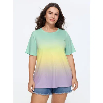 Bloomchic Ombre Gradient Crew Neck Curvy T-shirt In Lilac