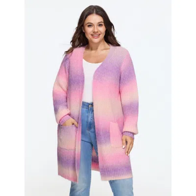 Bloomchic Ombre Pocket Open Front Cardigan In Pink