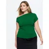 Bloomchic One-shoulder Ruched Plain Top In Green
