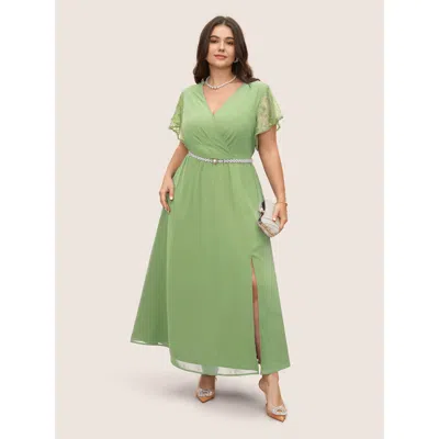 Bloomchic Overlap Collar Crochet Lace Mesh Dress In Green