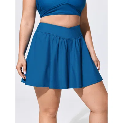 Bloomchic Overlap Waist Flowy Swim Bottoms In Blue