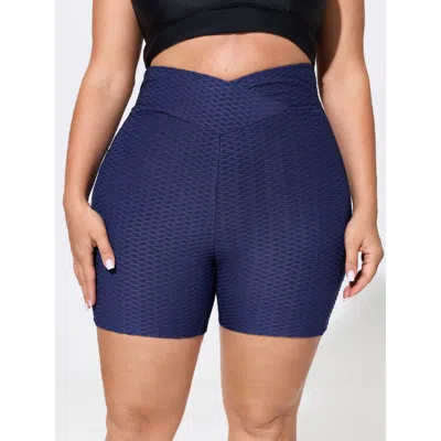 Bloomchic Overlap Waist Pockets Textured Swim Bottoms In Purple