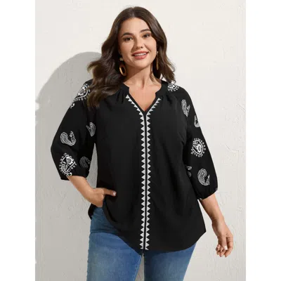 Bloomchic Paisley Embroidered Sleeve Spliced Blouse In Animal Print