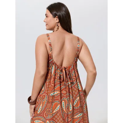 Bloomchic Paisley Print Backless Sleeveless Jumpsuit In Brightorange
