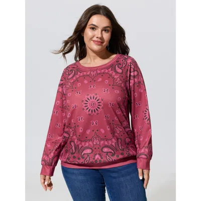 Bloomchic Paisley Print Crew Neck Long Sleeve Sweatshirt In Multi