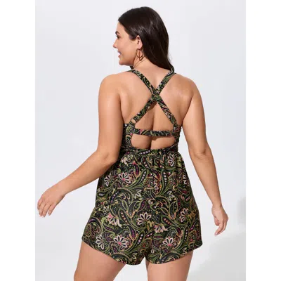Bloomchic Paisley Print Cut-out Back One-piece Swim In Black