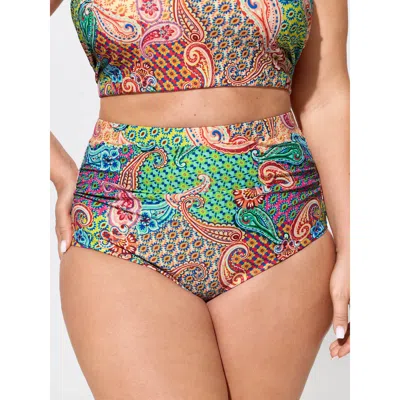 Bloomchic Paisley Print High Waisted Swim Bottoms In Multi