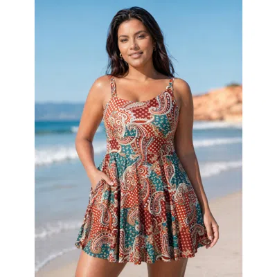 Bloomchic Paisley Print Pockets Swim Dress In Multi