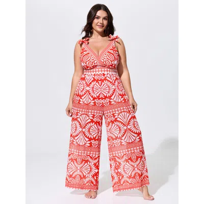 Bloomchic Pants Set Geometric Print One-piece Swimsuit In Black