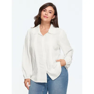 Bloomchic Peter Pan Collar Pleated Button‑down Blouse In White