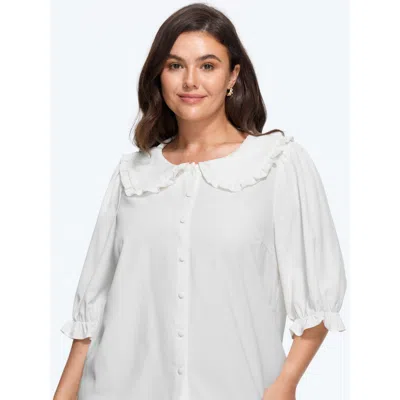 Bloomchic Peter Pan Collar Puff Sleeve Ruffle Blouse In Opticwhite
