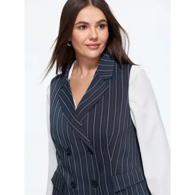 Bloomchic Pinstripe Double Breasted Blazer Vest In Blue