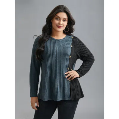 Bloomchic Pit Strip Contrast Button Detail T-shirt In Blue