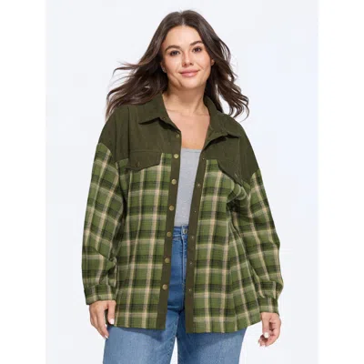 Bloomchic Plaid Corduroy Patchwork Button Down Jacket In Multi