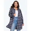 Bloomchic Plaid Patch Pocket Button Down Jacket In Indigo