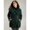 Bloomchic Plaid Patchwork Lapel Collar Zipper Coat In Green