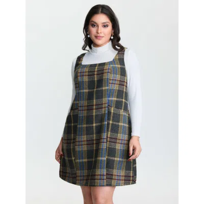 Bloomchic Plaid Pattern Slant Pockets Knee Dress In Brown