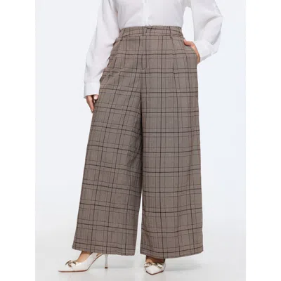 Bloomchic Plaid Print Wide-leg Pants In Mediumgray