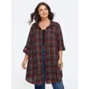 Bloomchic Plaid Roll Tab Sleeve Button Down Jacket In Multi