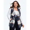 Bloomchic Plaid Waterfall Lapel Open‑front Vest In Indigo