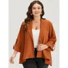 Bloomchic Plain Button Up Tab Sleeve High Low Hem Jacket In Brown
