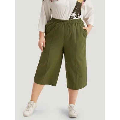Bloomchic Plain Cropped Pocket Elastic Waist Woven Pants