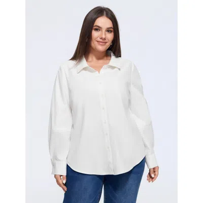 Bloomchic Plain Curved Hem Button Down Shirt In Originalwhite