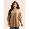 Bloomchic Plain Dolman Sleeve Arc Hem Pullover In Brown
