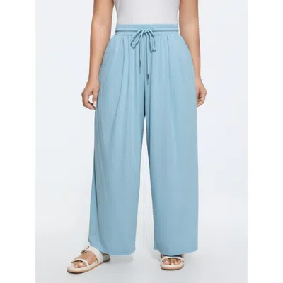 Bloomchic Plain Drawstring Waist Wide Leg Pants In Lightblue