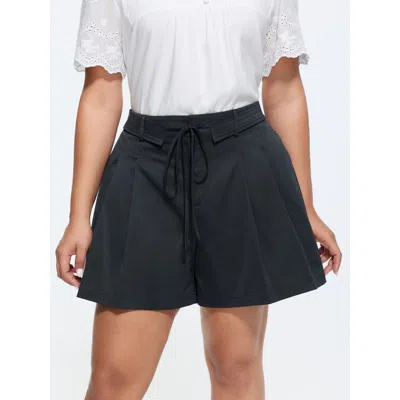 Bloomchic Plain Folded Waist Tie Pleated Pants In Indigo