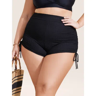 Bloomchic Plain Gathered Tie Knot High Rise Swim Bottom In Black