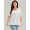 Bloomchic Plain Geometric Mesh Raglan Sleeve Ruffle Trim T-shirt In Multi