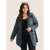 Bloomchic Plain Hooded Drawstring Gathered Zipper Jacket In Blue